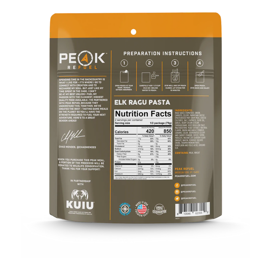 PEAK Refuel Pouch - Elk Ragu Pasta - Chad Mendes